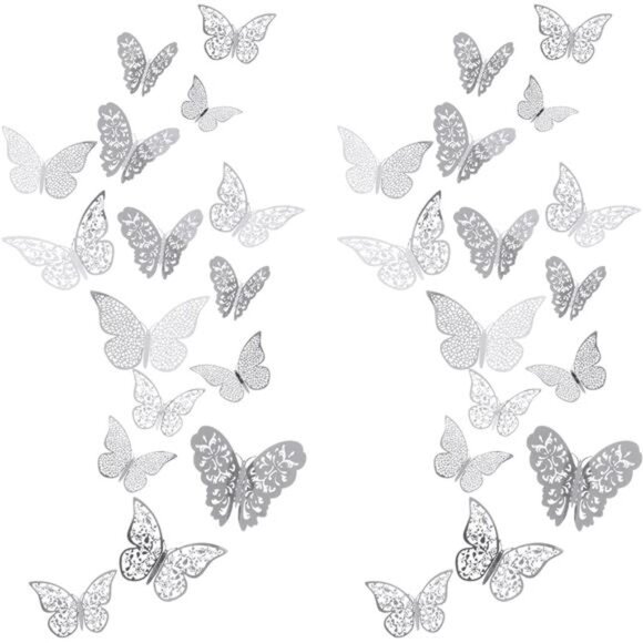 72 Pieces 3D Butterfly Wall Decals Sticker Wall Art Decorations Sticker Silver - Picture 2 of 7
